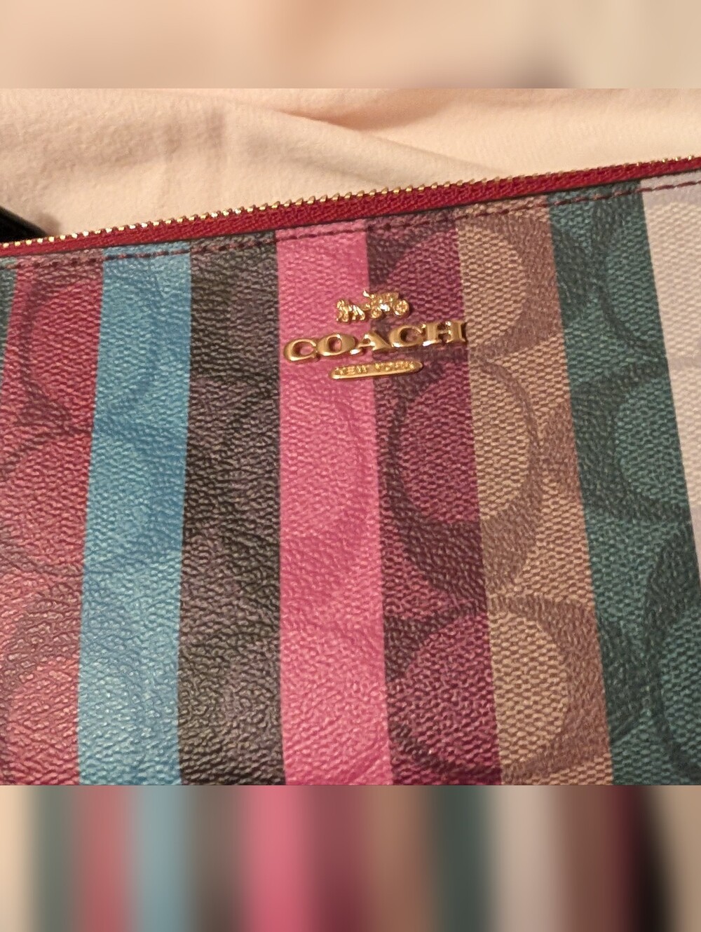 Coach Nolita Multicolor Signature Striped Double Zipper Wristlet w/Hang Tag EUC